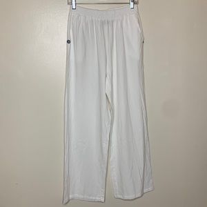 COZY Pull-On Pants White Wide Leg Lagenlook Coastal Grandma Crinkle Cotton Large
